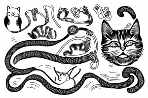 cat playing with rope tattoo idea
