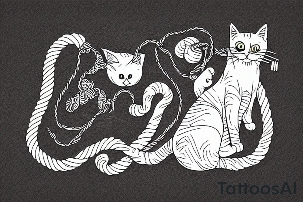 cat playing with rope tattoo idea