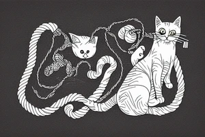 cat playing with rope tattoo idea