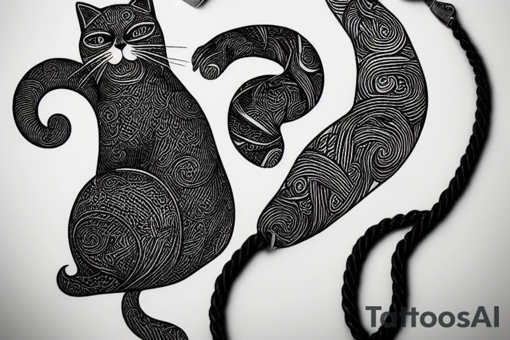cat playing with rope tattoo idea