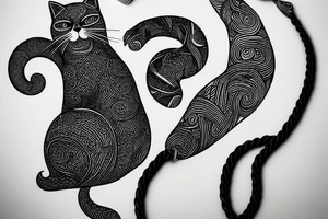 cat playing with rope tattoo idea