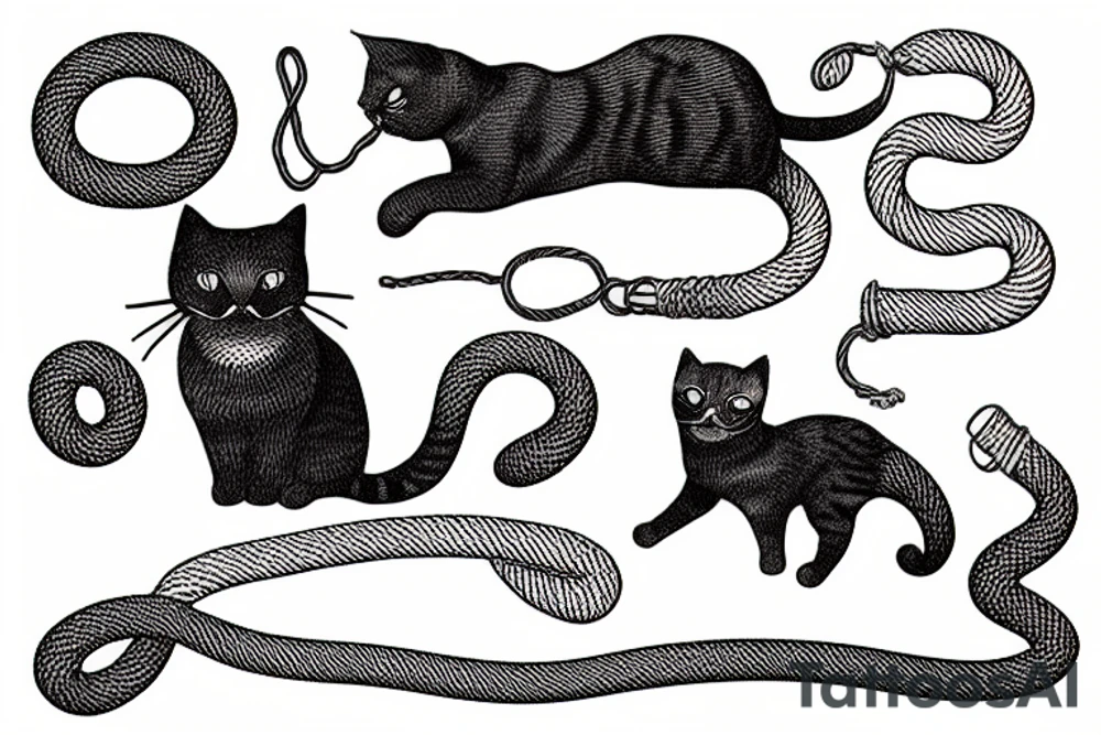 cat playing with rope tattoo idea