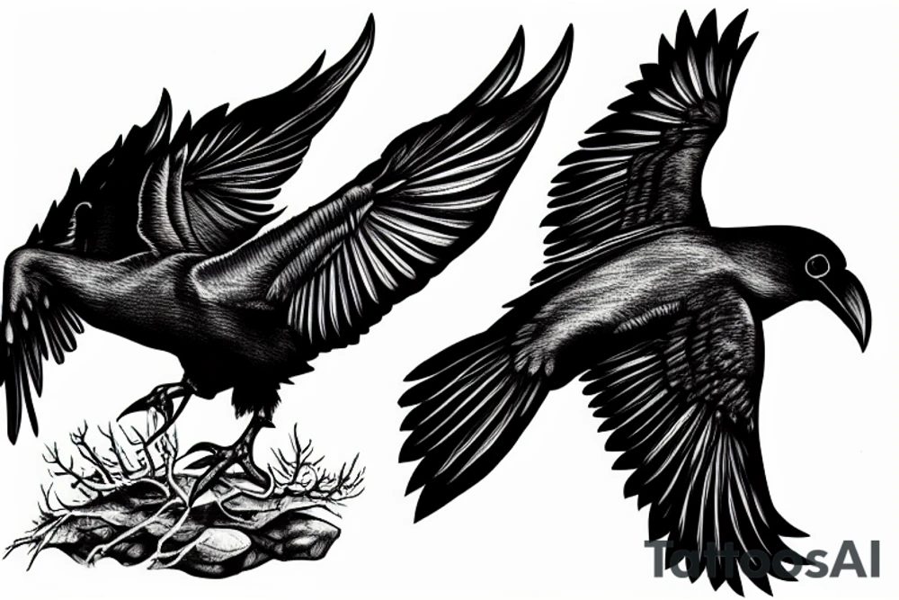 raven fighting a seawasp tattoo idea