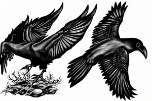 raven fighting a seawasp tattoo idea