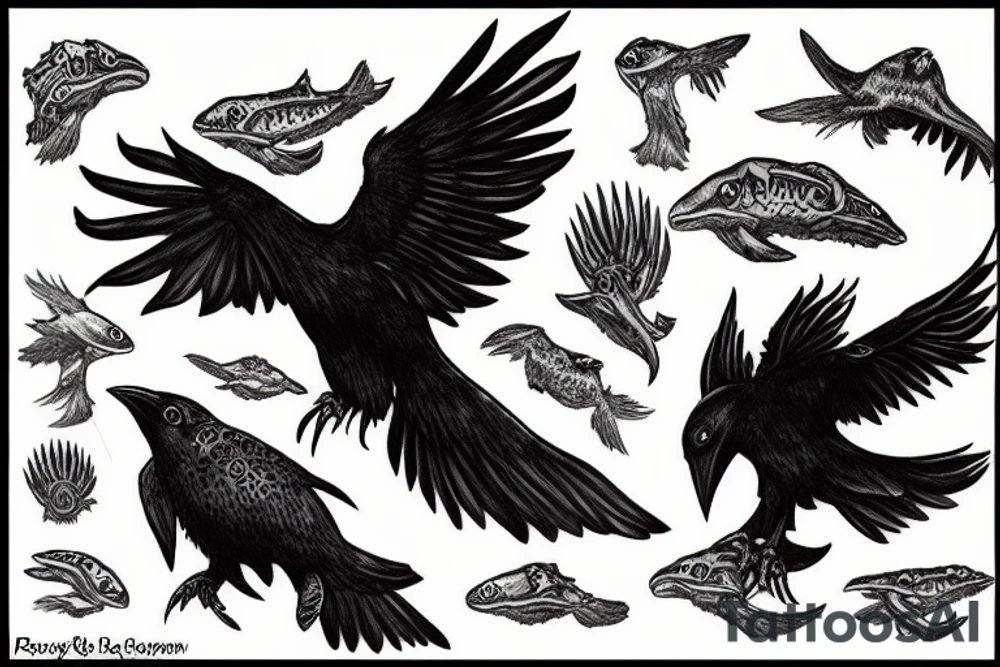 raven fighting a seawasp tattoo idea