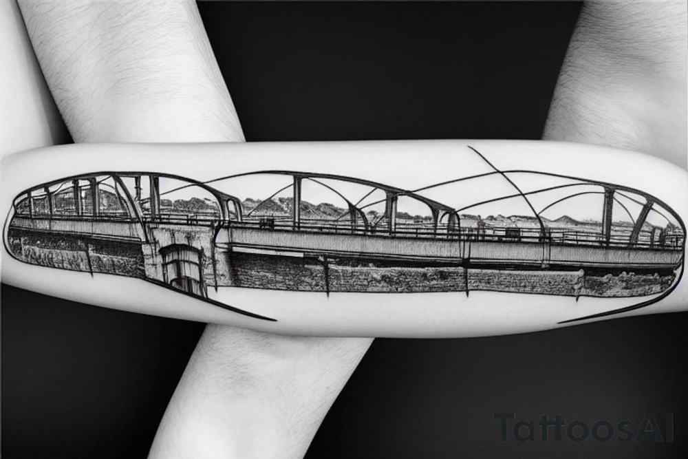 calstock railway viaduct bridge with warplane flying through valley low and fast tattoo idea
