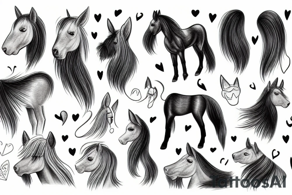 Horse with long ears and fluffy dog tattoo idea