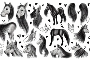 Horse with long ears and fluffy dog tattoo idea