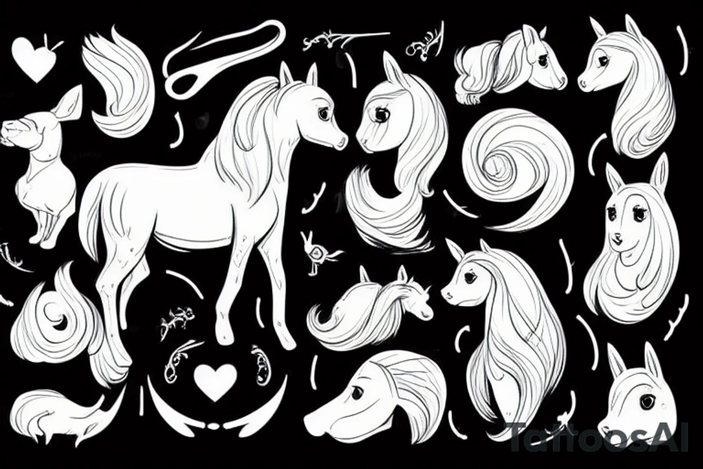 Horse with long ears and fluffy dog tattoo idea