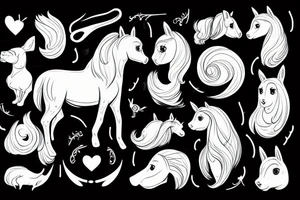 Horse with long ears and fluffy dog tattoo idea