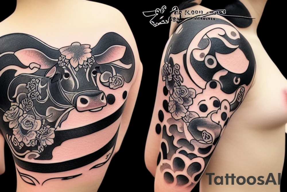 Cow riding a car during sunset tattoo idea