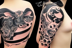 Cow riding a car during sunset tattoo idea