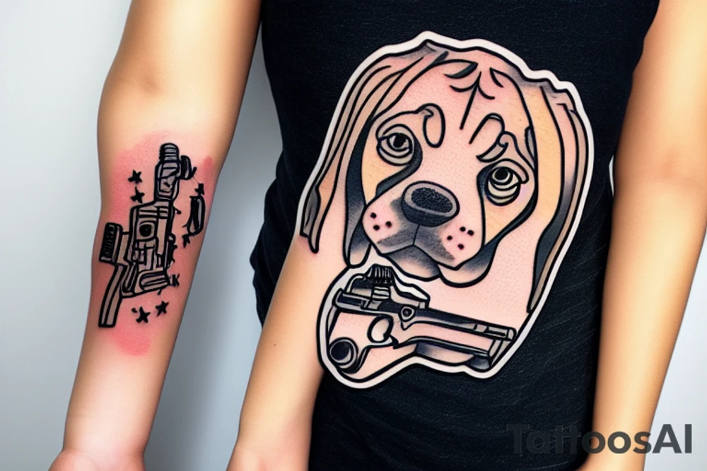 beagle with gun tattoo idea