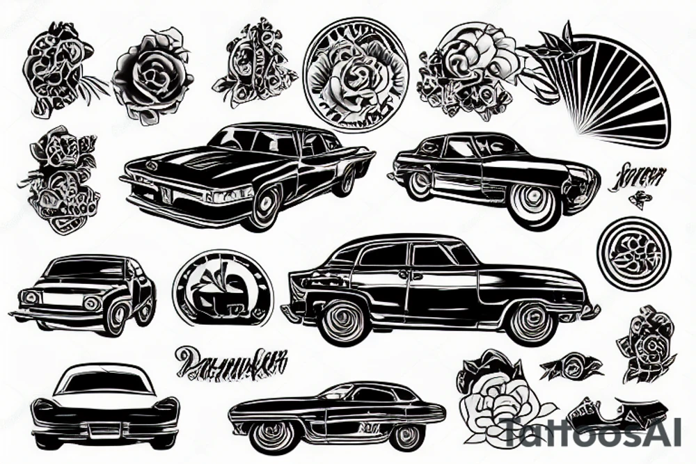 car during sunset tattoo idea