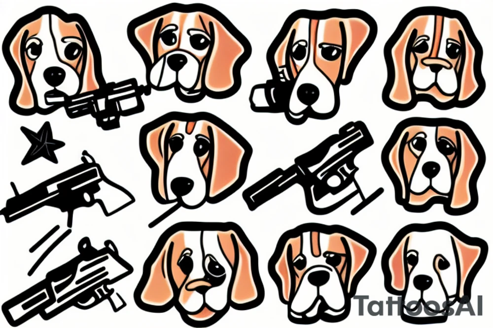 beagle with gun tattoo idea