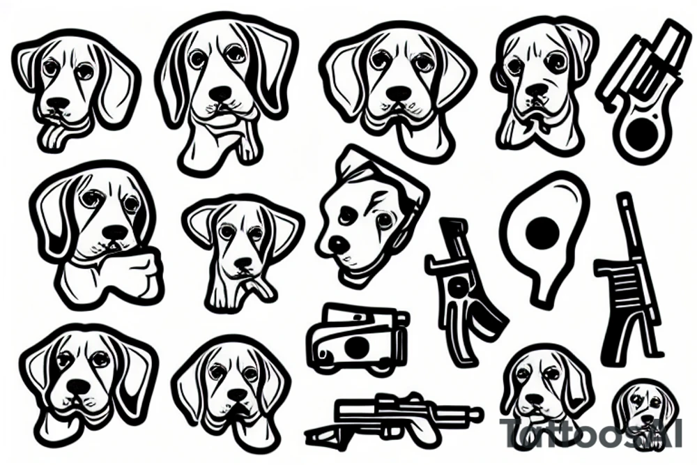 beagle with gun tattoo idea