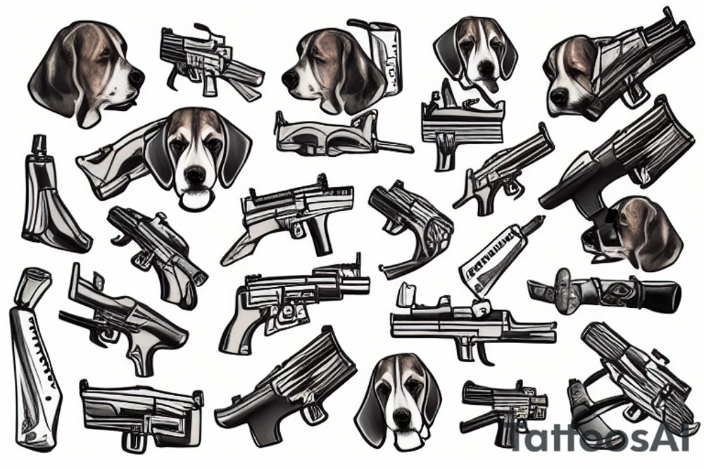 beagle with gun tattoo idea