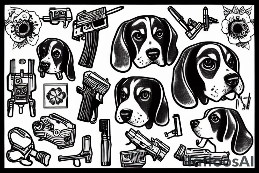 beagle with gun tattoo idea