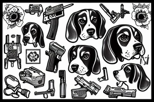 beagle with gun tattoo idea