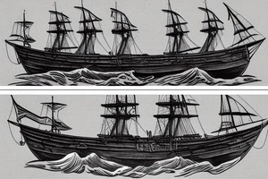 Three mast rowing ship in rough seas, trireme, roman style tattoo idea