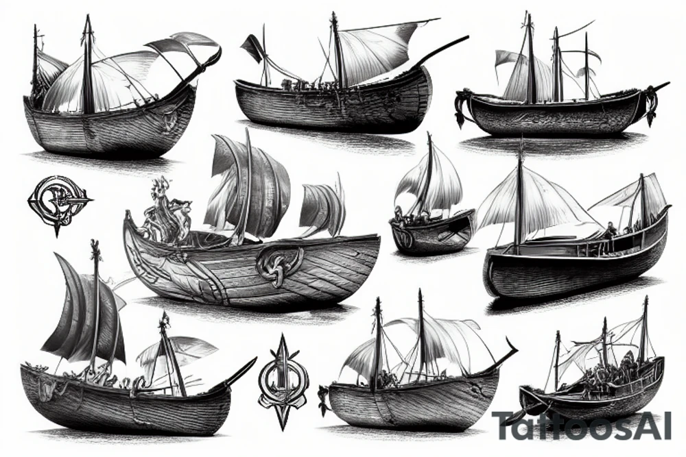 Roman Rowing ship in rough seas tattoo idea
