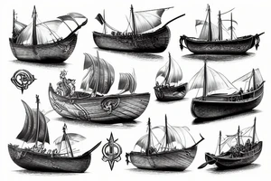 Roman Rowing ship in rough seas tattoo idea