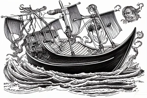Roman Rowing ship in rough seas tattoo idea