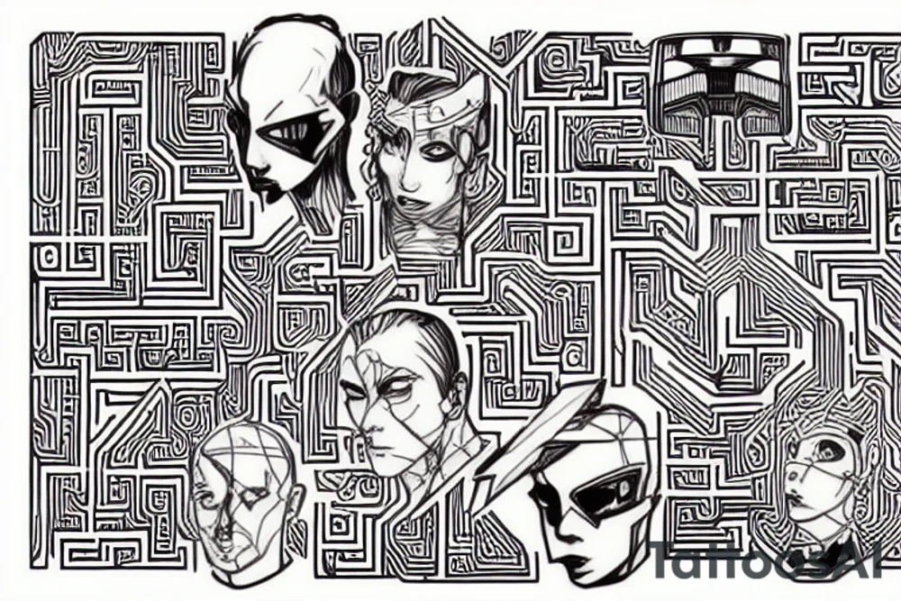 A cyberpunk maze tattoo idea