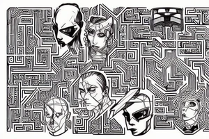 A cyberpunk maze tattoo idea