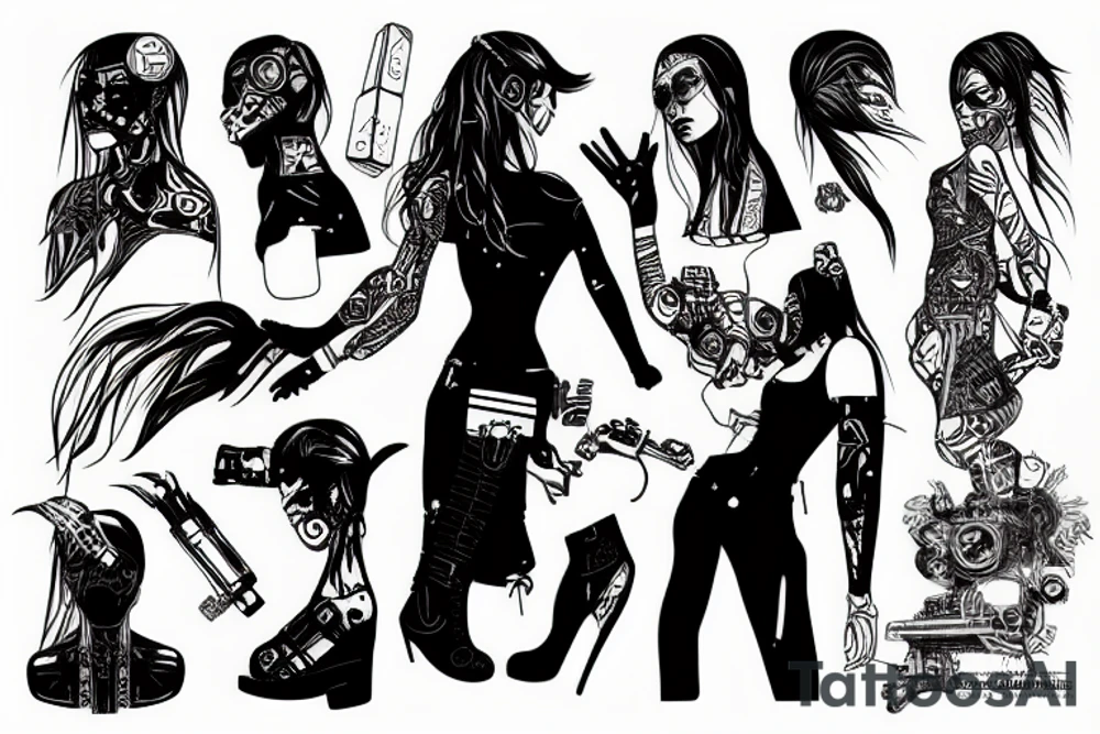 A cyberpunk woman tattoo idea