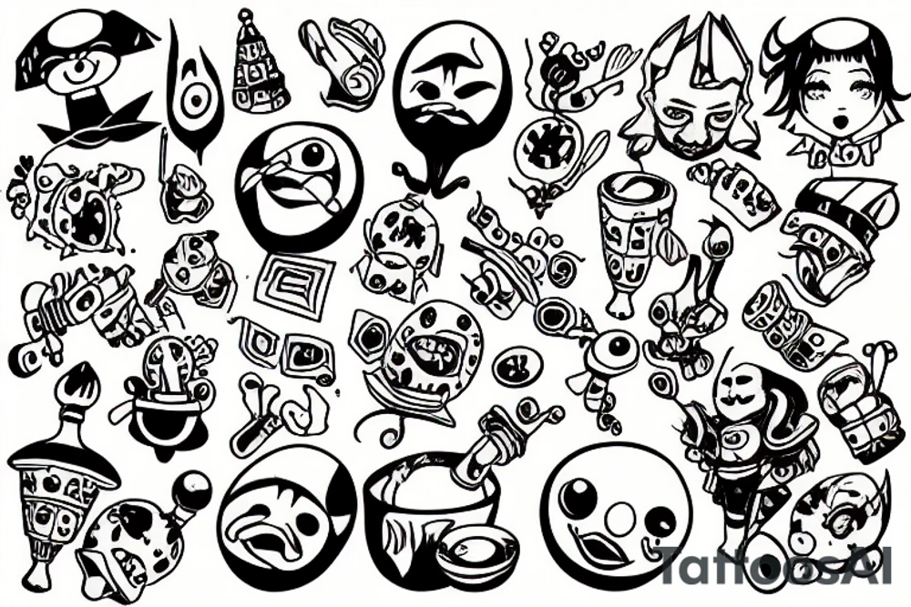 Cartoon jester offering Two pills tattoo idea