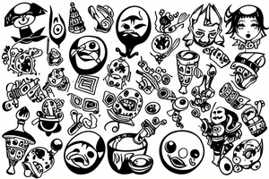 Cartoon jester offering Two pills tattoo idea