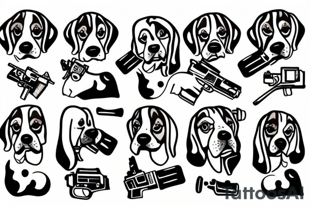 beagle with gun tattoo idea