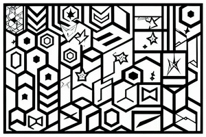 straight lines, boxes stars, hexagons, shadows, dotwork tattoo idea