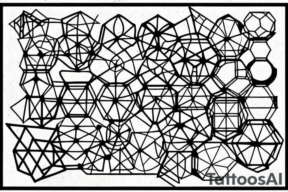straight lines, boxes stars, hexagons, shadows, dotwork tattoo idea