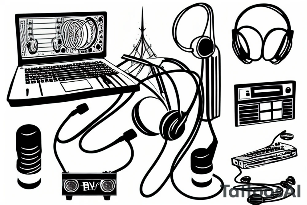 Berlin tv tower wearing a headset on a dj console tattoo idea