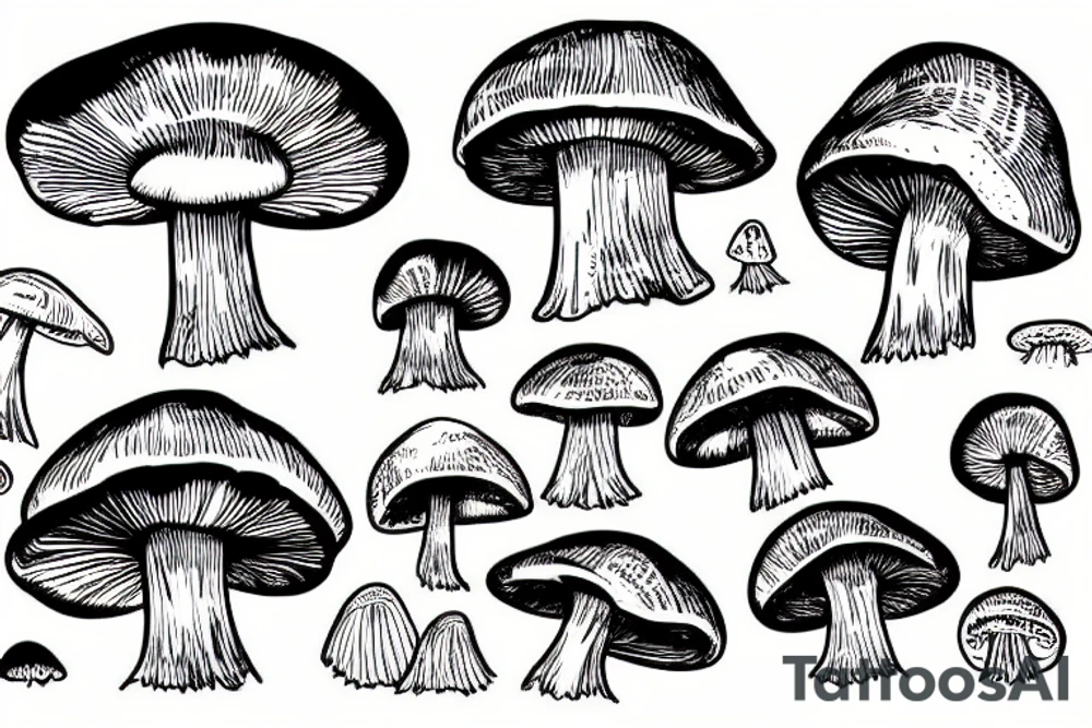 mushroom above chronometer, psychedelic style tattoo idea