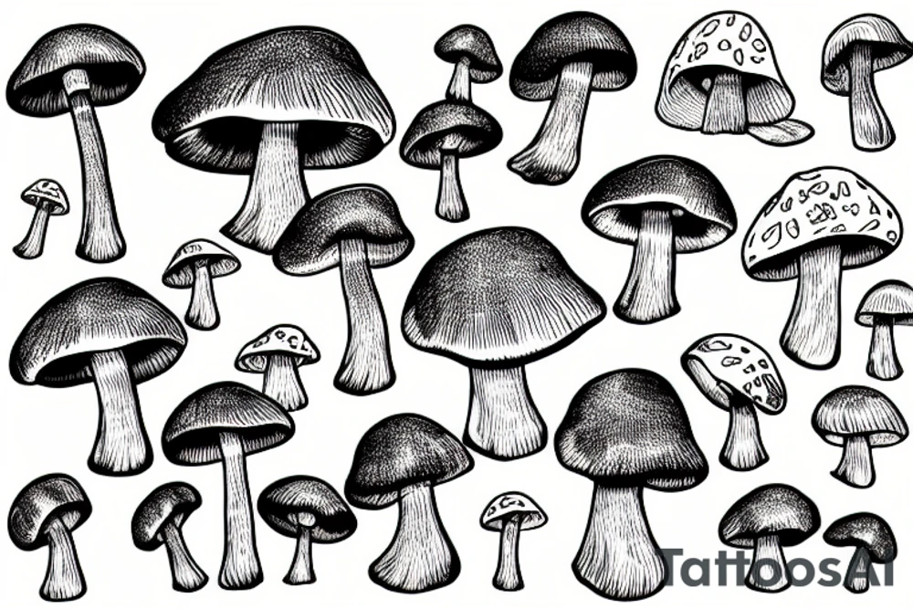 mushroom above chronometer, psychedelic style tattoo idea