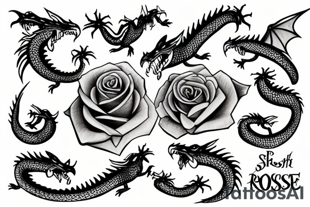 Rose with ships and dragons tattoo idea