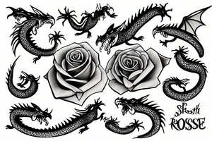 Rose with ships and dragons tattoo idea