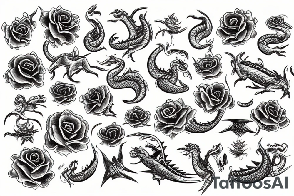 Rose with ships and dragons tattoo idea