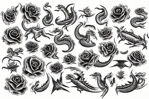 Rose with ships and dragons tattoo idea