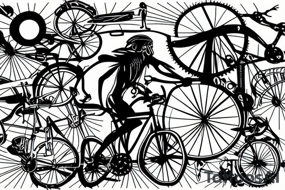 cyclist on a road chasing the sunset tattoo idea