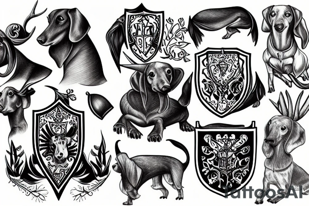 Coat of arms with Dachshunds and roedeers tattoo idea