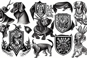 Coat of arms with Dachshunds and roedeers tattoo idea