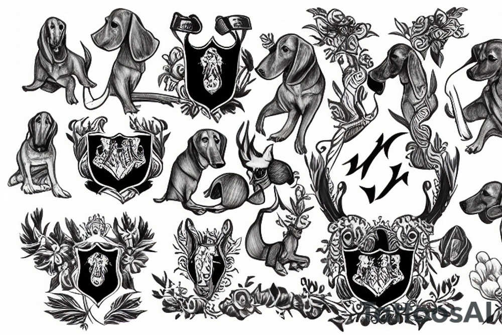 Coat of arms with Dachshunds and roedeers tattoo idea