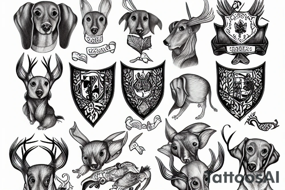 Coat of arms with Dachshunds and roedeers tattoo idea