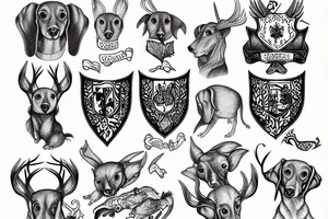 Coat of arms with Dachshunds and roedeers tattoo idea