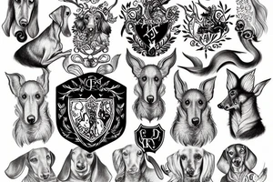 Coat of arms with Dachshunds and roedeers tattoo idea