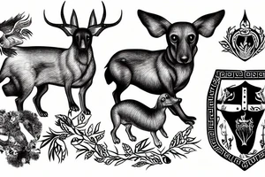 Coat of arms with Dachshunds and roe deer. tattoo idea